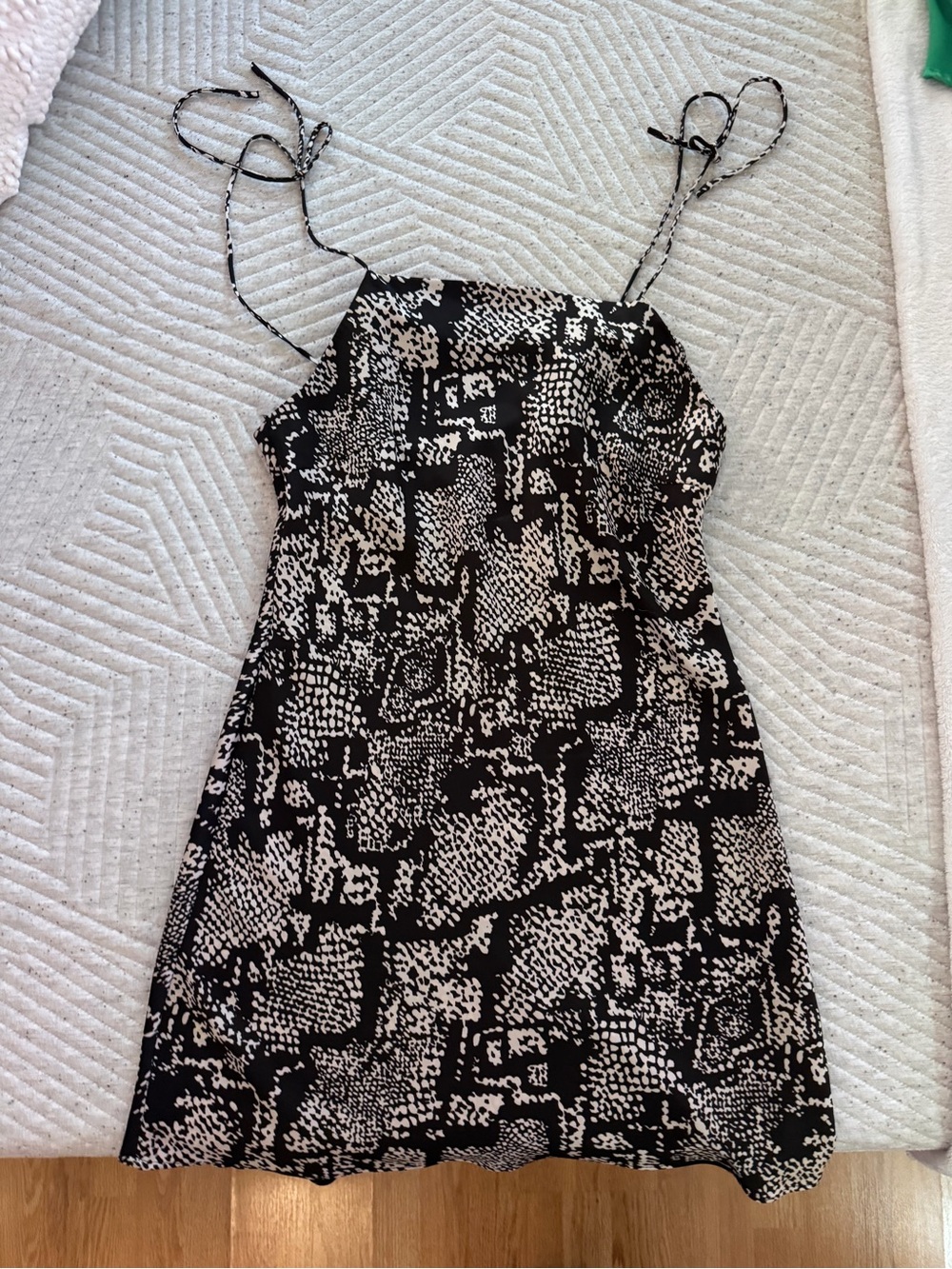 Zara Black & Cream Printed Tie-Strap Mini Dress